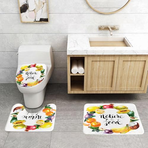 QRFASFZO 3 Stück Badematten und WC Vorleger Microfaser Weiches Badteppich badvorleger rutschfest Waschbar Badezimmerteppich Set,Obst, Naturkost mit Banane, Zitrone, Avocado, Orange, Kokosnuss, Frisc QRFASFZO 3 Stück Badematten und WC Vorleger Microfaser Weiches Badteppich badvorleger rutschfest Waschbar Badezimmerteppich Set,Obst, Naturkost mit Banane, Zitrone, Avocado, Orange, Kokosnuss, Frisc von QRFASFZO