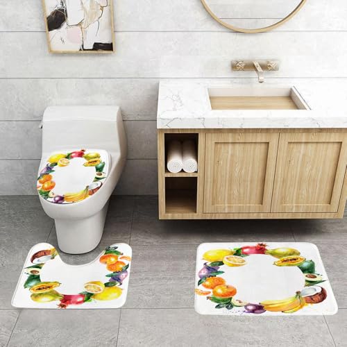 QRFASFZO 3 Stück Badematten und WC Vorleger Microfaser Weiches Badteppich badvorleger rutschfest Waschbar Badezimmerteppich Set,Obst, natürliche Lebensmittel mit Banane, Zitrone, Avocado, Orange, Ko QRFASFZO 3 Stück Badematten und WC Vorleger Microfaser Weiches Badteppich badvorleger rutschfest Waschbar Badezimmerteppich Set,Obst, natürliche Lebensmittel mit Banane, Zitrone, Avocado, Orange, Ko von QRFASFZO