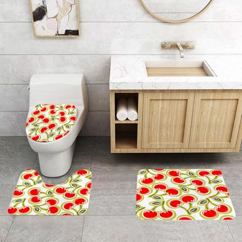 QRFASFZO 3 Stück Badematten und WC Vorleger Microfaser Weiches Badteppich badvorleger rutschfest Waschbar Badezimmerteppich Set,Obst, süß, lecker dekorierte Kirsche und, maschinenwaschbare Badematte QRFASFZO 3 Stück Badematten und WC Vorleger Microfaser Weiches Badteppich badvorleger rutschfest Waschbar Badezimmerteppich Set,Obst, süß, lecker dekorierte Kirsche und, maschinenwaschbare Badematte von QRFASFZO