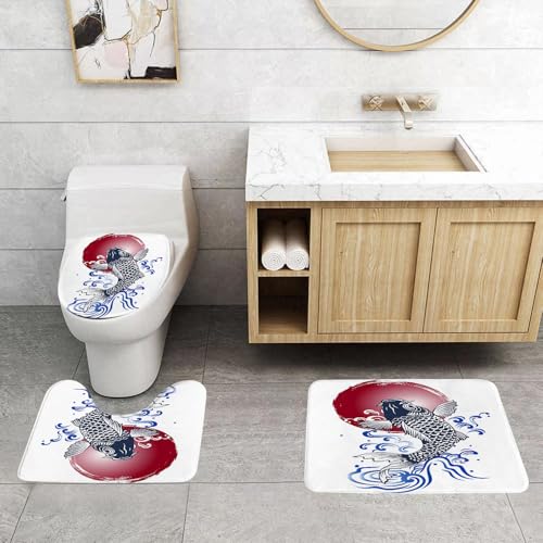 QRFASFZO 3 Stück Badematten und WC Vorleger Microfaser Weiches Badteppich badvorleger rutschfest Waschbar Badezimmerteppich Set,Ocean Animal Decor, japanische Brokat-Karpfenflosse in Ci-Form QRFASFZO 3 Stück Badematten und WC Vorleger Microfaser Weiches Badteppich badvorleger rutschfest Waschbar Badezimmerteppich Set,Ocean Animal Decor, japanische Brokat-Karpfenflosse in Ci-Form von QRFASFZO