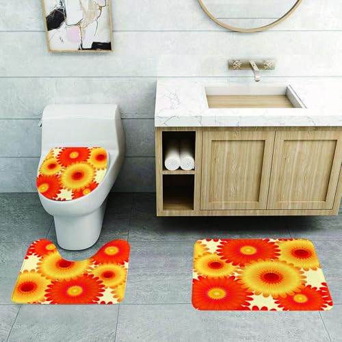 QRFASFZO 3 Stück Badematten und WC Vorleger Microfaser Weiches Badteppich badvorleger rutschfest Waschbar Badezimmerteppich Set,Orange, Gerbera Blütenblätter im Grafikstil Leb1 QRFASFZO 3 Stück Badematten und WC Vorleger Microfaser Weiches Badteppich badvorleger rutschfest Waschbar Badezimmerteppich Set,Orange, Gerbera Blütenblätter im Grafikstil Leb1 von QRFASFZO