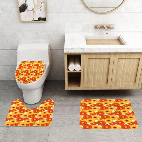 QRFASFZO 3 Stück Badematten und WC Vorleger Microfaser Weiches Badteppich badvorleger rutschfest Waschbar Badezimmerteppich Set,Orange, Gerbera Blumen Blütenblätter im grafischen Stil Leb QRFASFZO 3 Stück Badematten und WC Vorleger Microfaser Weiches Badteppich badvorleger rutschfest Waschbar Badezimmerteppich Set,Orange, Gerbera Blumen Blütenblätter im grafischen Stil Leb von QRFASFZO