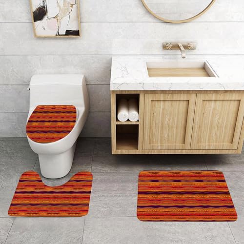 QRFASFZO 3 Stück Badematten und WC Vorleger Microfaser Weiches Badteppich badvorleger rutschfest Waschbar Badezimmerteppich Set,Orange, abstrakte handgezeichnete Ethno-Muster künstlerische Stammes-U QRFASFZO 3 Stück Badematten und WC Vorleger Microfaser Weiches Badteppich badvorleger rutschfest Waschbar Badezimmerteppich Set,Orange, abstrakte handgezeichnete Ethno-Muster künstlerische Stammes-U von QRFASFZO