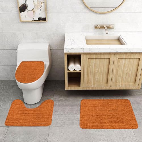 QRFASFZO 3 Stück Badematten und WC Vorleger Microfaser Weiches Badteppich badvorleger rutschfest Waschbar Badezimmerteppich Set,Orange Sackleinen-Textur - Textur aus braunem Sackleinen, Stoffmuster, QRFASFZO 3 Stück Badematten und WC Vorleger Microfaser Weiches Badteppich badvorleger rutschfest Waschbar Badezimmerteppich Set,Orange Sackleinen-Textur - Textur aus braunem Sackleinen, Stoffmuster, von QRFASFZO