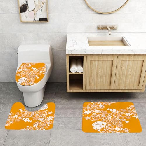 QRFASFZO 3 Stück Badematten und WC Vorleger Microfaser Weiches Badteppich badvorleger rutschfest Waschbar Badezimmerteppich Set,Orange Tropische Fische Seesterne stilisierte süße Blumen und Blätter QRFASFZO 3 Stück Badematten und WC Vorleger Microfaser Weiches Badteppich badvorleger rutschfest Waschbar Badezimmerteppich Set,Orange Tropische Fische Seesterne stilisierte süße Blumen und Blätter von QRFASFZO