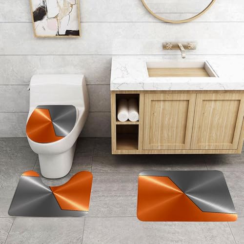 QRFASFZO 3 Stück Badematten und WC Vorleger Microfaser Weiches Badteppich badvorleger rutschfest Waschbar Badezimmerteppich Set,Orange und Grau, 3D-Stil Maschinenstrukturbild D,Ultra Slim Cover Schu QRFASFZO 3 Stück Badematten und WC Vorleger Microfaser Weiches Badteppich badvorleger rutschfest Waschbar Badezimmerteppich Set,Orange und Grau, 3D-Stil Maschinenstrukturbild D,Ultra Slim Cover Schu von QRFASFZO