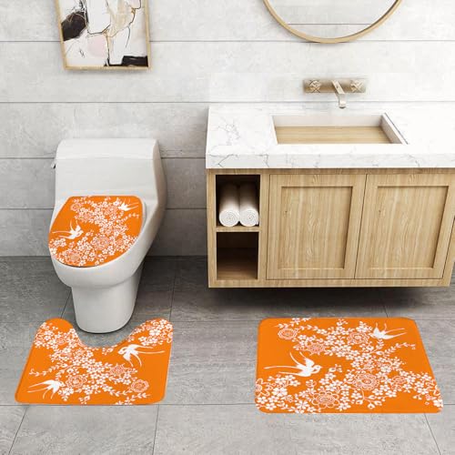 QRFASFZO 3 Stück Badematten und WC Vorleger Microfaser Weiches Badteppich badvorleger rutschfest Waschbar Badezimmerteppich Set,Orange und Weiß, Asiatische Flora und Fauna QRFASFZO 3 Stück Badematten und WC Vorleger Microfaser Weiches Badteppich badvorleger rutschfest Waschbar Badezimmerteppich Set,Orange und Weiß, Asiatische Flora und Fauna von QRFASFZO