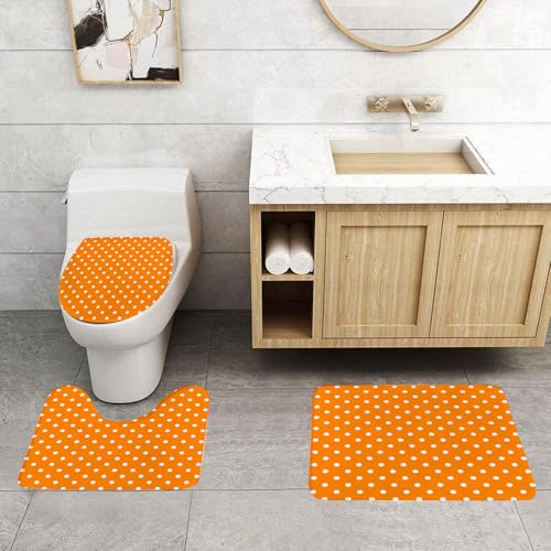 QRFASFZO 3 Stück Badematten und WC Vorleger Microfaser Weiches Badteppich badvorleger rutschfest Waschbar Badezimmerteppich Set,Orange & Weiß Polka Dots Muster nahtlosen Hintergrund QRFASFZO 3 Stück Badematten und WC Vorleger Microfaser Weiches Badteppich badvorleger rutschfest Waschbar Badezimmerteppich Set,Orange & Weiß Polka Dots Muster nahtlosen Hintergrund von QRFASFZO
