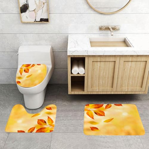 QRFASFZO 3 Stück Badematten und WC Vorleger Microfaser Weiches Badteppich badvorleger rutschfest Waschbar Badezimmerteppich Set,Orange und gelbe Blätter schweben vor einem ätherischen Herbsthintergr QRFASFZO 3 Stück Badematten und WC Vorleger Microfaser Weiches Badteppich badvorleger rutschfest Waschbar Badezimmerteppich Set,Orange und gelbe Blätter schweben vor einem ätherischen Herbsthintergr von QRFASFZO