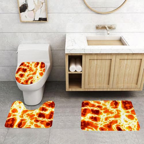 QRFASFZO 3 Stück Badematten und WC Vorleger Microfaser Weiches Badteppich badvorleger rutschfest Waschbar Badezimmerteppich Set,Orange und gelbes Muster aus heißer Lava QRFASFZO 3 Stück Badematten und WC Vorleger Microfaser Weiches Badteppich badvorleger rutschfest Waschbar Badezimmerteppich Set,Orange und gelbes Muster aus heißer Lava von QRFASFZO
