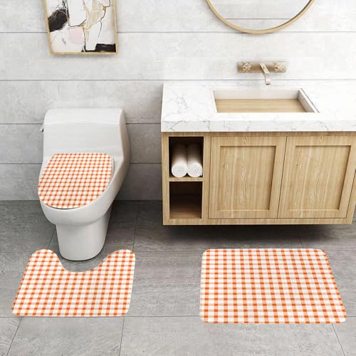 QRFASFZO 3 Stück Badematten und WC Vorleger Microfaser Weiches Badteppich badvorleger rutschfest Waschbar Badezimmerteppich Set,Orange-weißes Karomuster im Retro-Gingham-Stil in warmen Tönen QRFASFZO 3 Stück Badematten und WC Vorleger Microfaser Weiches Badteppich badvorleger rutschfest Waschbar Badezimmerteppich Set,Orange-weißes Karomuster im Retro-Gingham-Stil in warmen Tönen von QRFASFZO