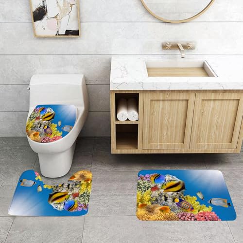 QRFASFZO 3 Stück Badematten und WC Vorleger Microfaser Weiches Badteppich badvorleger rutschfest Waschbar Badezimmerteppich Set,Ozean, Korallenkolonie auf einem Riffdach im Roten Meer, Ägypten, exot von QRFASFZO