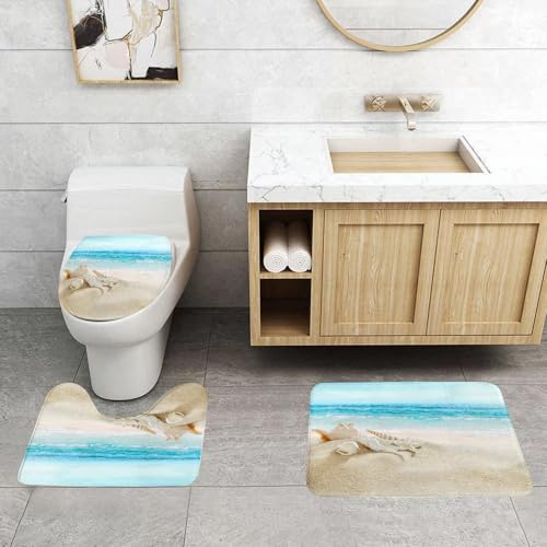 QRFASFZO 3 Stück Badematten und WC Vorleger Microfaser Weiches Badteppich badvorleger rutschfest Waschbar Badezimmerteppich Set,Ozean, Meer, Seestern, Seestück, Bild, Strand, Weiß QRFASFZO 3 Stück Badematten und WC Vorleger Microfaser Weiches Badteppich badvorleger rutschfest Waschbar Badezimmerteppich Set,Ozean, Meer, Seestern, Seestück, Bild, Strand, Weiß von QRFASFZO
