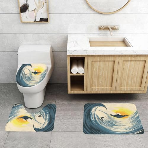 QRFASFZO 3 Stück Badematten und WC Vorleger Microfaser Weiches Badteppich badvorleger rutschfest Waschbar Badezimmerteppich Set,Ozean-Set, Illustration eines bewölkten Himmels mit tropischen lwellen QRFASFZO 3 Stück Badematten und WC Vorleger Microfaser Weiches Badteppich badvorleger rutschfest Waschbar Badezimmerteppich Set,Ozean-Set, Illustration eines bewölkten Himmels mit tropischen lwellen von QRFASFZO