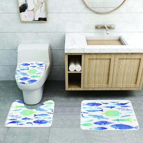 QRFASFZO 3 Stück Badematten und WC Vorleger Microfaser Weiches Badteppich badvorleger rutschfest Waschbar Badezimmerteppich Set,Ozean Tier Handwerker Fisch Muster mit Wellenlinien und Himmel Wolken QRFASFZO 3 Stück Badematten und WC Vorleger Microfaser Weiches Badteppich badvorleger rutschfest Waschbar Badezimmerteppich Set,Ozean Tier Handwerker Fisch Muster mit Wellenlinien und Himmel Wolken von QRFASFZO