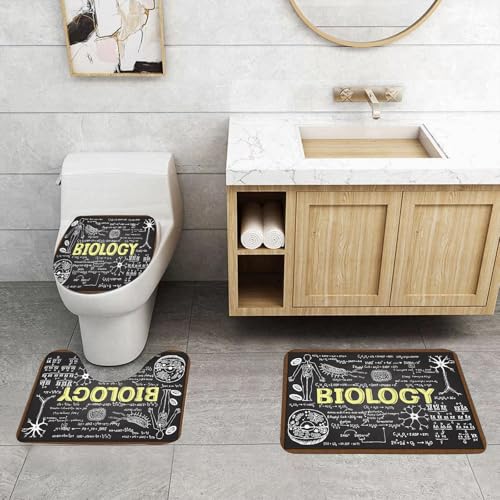 QRFASFZO 3 Stück Badematten und WC Vorleger Microfaser Weiches Badteppich badvorleger rutschfest Waschbar Badezimmerteppich Set,Pädagogisch, Tafel, Biologie, handschriftliche Symbole von QRFASFZO