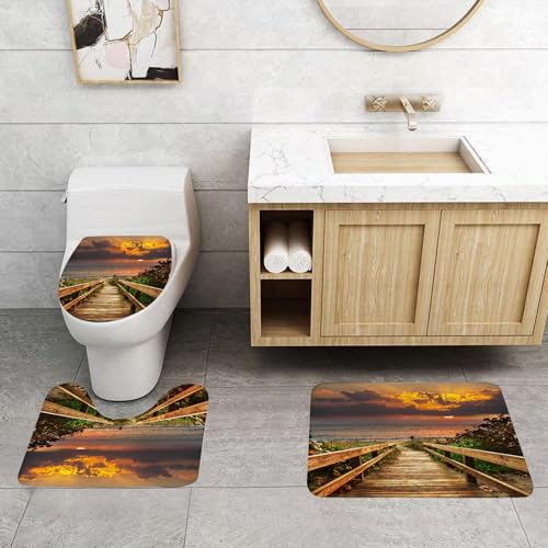 QRFASFZO 3 Stück Badematten und WC Vorleger Microfaser Weiches Badteppich badvorleger rutschfest Waschbar Badezimmerteppich Set,Panorama-Sonnenuntergang auf der Holzbrücke des Fischerstrandes QRFASFZO 3 Stück Badematten und WC Vorleger Microfaser Weiches Badteppich badvorleger rutschfest Waschbar Badezimmerteppich Set,Panorama-Sonnenuntergang auf der Holzbrücke des Fischerstrandes von QRFASFZO