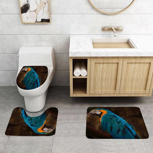 QRFASFZO 3 Stück Badematten und WC Vorleger Microfaser Weiches Badteppich badvorleger rutschfest Waschbar Badezimmerteppich Set,Papagei, EIN Blauer Ara mit auffälligen blauen Federn, grünem Kopf und QRFASFZO 3 Stück Badematten und WC Vorleger Microfaser Weiches Badteppich badvorleger rutschfest Waschbar Badezimmerteppich Set,Papagei, EIN Blauer Ara mit auffälligen blauen Federn, grünem Kopf und von QRFASFZO