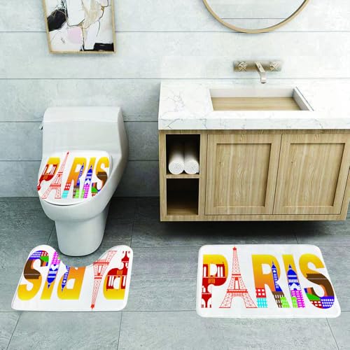 QRFASFZO 3 Stück Badematten und WC Vorleger Microfaser Weiches Badteppich badvorleger rutschfest Waschbar Badezimmerteppich Set,Paris, Paris, Frankreich Skyline mit kulturellen Ikonen Historische St QRFASFZO 3 Stück Badematten und WC Vorleger Microfaser Weiches Badteppich badvorleger rutschfest Waschbar Badezimmerteppich Set,Paris, Paris, Frankreich Skyline mit kulturellen Ikonen Historische St von QRFASFZO