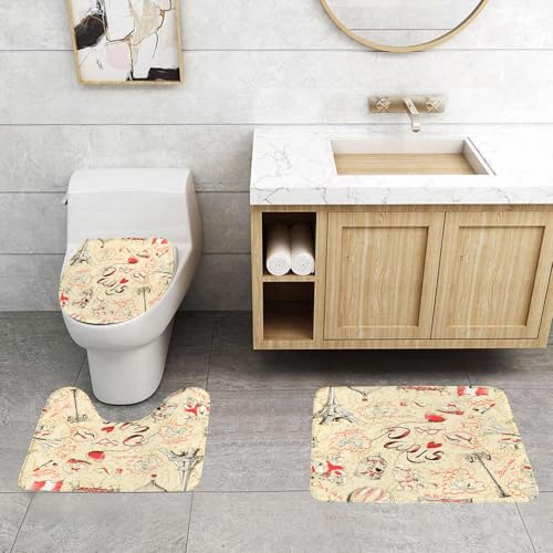 QRFASFZO 3 Stück Badematten und WC Vorleger Microfaser Weiches Badteppich badvorleger rutschfest Waschbar Badezimmerteppich Set,Paris-Dekor, Gekritzel zum Thema französische Kultur mit Luftschiff, C QRFASFZO 3 Stück Badematten und WC Vorleger Microfaser Weiches Badteppich badvorleger rutschfest Waschbar Badezimmerteppich Set,Paris-Dekor, Gekritzel zum Thema französische Kultur mit Luftschiff, C von QRFASFZO