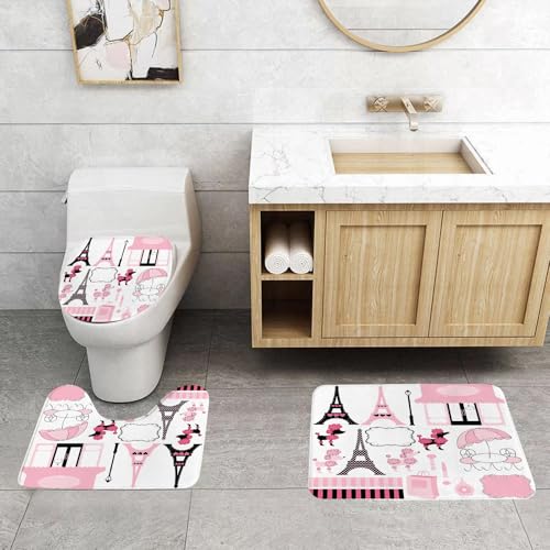 QRFASFZO 3 Stück Badematten und WC Vorleger Microfaser Weiches Badteppich badvorleger rutschfest Waschbar Badezimmerteppich Set,Paris und rosa Pudel Ooh La la Vektorillustration QRFASFZO 3 Stück Badematten und WC Vorleger Microfaser Weiches Badteppich badvorleger rutschfest Waschbar Badezimmerteppich Set,Paris und rosa Pudel Ooh La la Vektorillustration von QRFASFZO