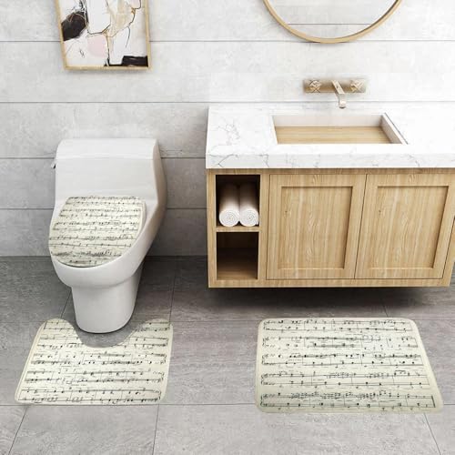 QRFASFZO 3 Stück Badematten und WC Vorleger Microfaser Weiches Badteppich badvorleger rutschfest Waschbar Badezimmerteppich Set,Partitur mit dynamischen und rhythmischen Anweisungen, Klavierpartitur von QRFASFZO