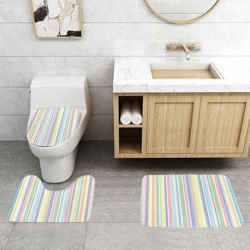 QRFASFZO 3 Stück Badematten und WC Vorleger Microfaser Weiches Badteppich badvorleger rutschfest Waschbar Badezimmerteppich Set,Pastell, vertikale Streifen Muster gerade Linien QRFASFZO 3 Stück Badematten und WC Vorleger Microfaser Weiches Badteppich badvorleger rutschfest Waschbar Badezimmerteppich Set,Pastell, vertikale Streifen Muster gerade Linien von QRFASFZO