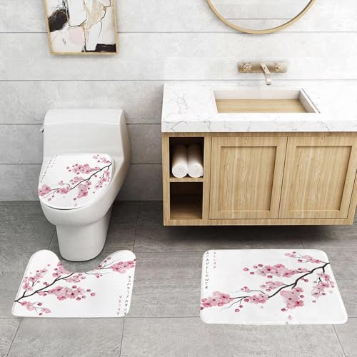 QRFASFZO 3 Stück Badematten und WC Vorleger Microfaser Weiches Badteppich badvorleger rutschfest Waschbar Badezimmerteppich Set,Pastellfarbene Kirschblüte. Japan Sakura-Zweig mit blühenden Blumen QRFASFZO 3 Stück Badematten und WC Vorleger Microfaser Weiches Badteppich badvorleger rutschfest Waschbar Badezimmerteppich Set,Pastellfarbene Kirschblüte. Japan Sakura-Zweig mit blühenden Blumen von QRFASFZO