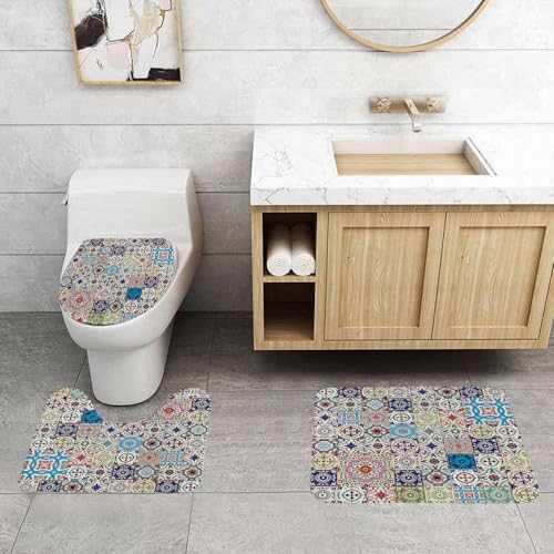 QRFASFZO 3 Stück Badematten und WC Vorleger Microfaser Weiches Badteppich badvorleger rutschfest Waschbar Badezimmerteppich Set,Patchwork-Thema Mosaik Keramik Ansicht Marokkanische Fliesen Tradition QRFASFZO 3 Stück Badematten und WC Vorleger Microfaser Weiches Badteppich badvorleger rutschfest Waschbar Badezimmerteppich Set,Patchwork-Thema Mosaik Keramik Ansicht Marokkanische Fliesen Tradition von QRFASFZO