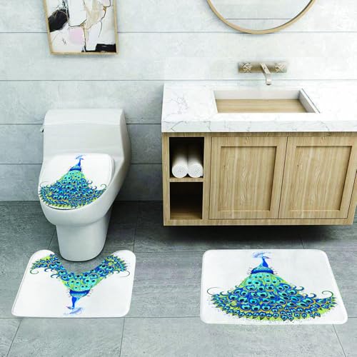 QRFASFZO 3 Stück Badematten und WC Vorleger Microfaser Weiches Badteppich badvorleger rutschfest Waschbar Badezimmerteppich Set,Pfauen-Dekor, Pfauen-Illustration, florales, klassisches, kurviges, ku QRFASFZO 3 Stück Badematten und WC Vorleger Microfaser Weiches Badteppich badvorleger rutschfest Waschbar Badezimmerteppich Set,Pfauen-Dekor, Pfauen-Illustration, florales, klassisches, kurviges, ku von QRFASFZO