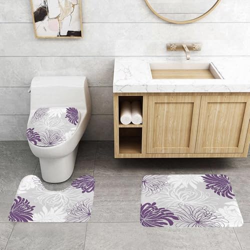 QRFASFZO 3 Stück Badematten und WC Vorleger Microfaser Weiches Badteppich badvorleger rutschfest Waschbar Badezimmerteppich Set,Pflanzendesign, Exquisite lila und weiße Blüten mit komplexen Blütenbl QRFASFZO 3 Stück Badematten und WC Vorleger Microfaser Weiches Badteppich badvorleger rutschfest Waschbar Badezimmerteppich Set,Pflanzendesign, Exquisite lila und weiße Blüten mit komplexen Blütenbl von QRFASFZO