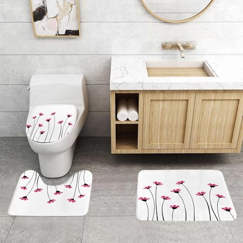QRFASFZO 3 Stück Badematten und WC Vorleger Microfaser Weiches Badteppich badvorleger rutschfest Waschbar Badezimmerteppich Set,Pflanzenillustration: Eine Reihe rosa Blüten vor Einer reinweißen Lein QRFASFZO 3 Stück Badematten und WC Vorleger Microfaser Weiches Badteppich badvorleger rutschfest Waschbar Badezimmerteppich Set,Pflanzenillustration: Eine Reihe rosa Blüten vor Einer reinweißen Lein von QRFASFZO