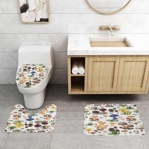 QRFASFZO 3 Stück Badematten und WC Vorleger Microfaser Weiches Badteppich badvorleger rutschfest Waschbar Badezimmerteppich Set,Pilz Nahtlose Muster mit Wald Wilden Arten so wie Suillus Puffball Rus QRFASFZO 3 Stück Badematten und WC Vorleger Microfaser Weiches Badteppich badvorleger rutschfest Waschbar Badezimmerteppich Set,Pilz Nahtlose Muster mit Wald Wilden Arten so wie Suillus Puffball Rus von QRFASFZO