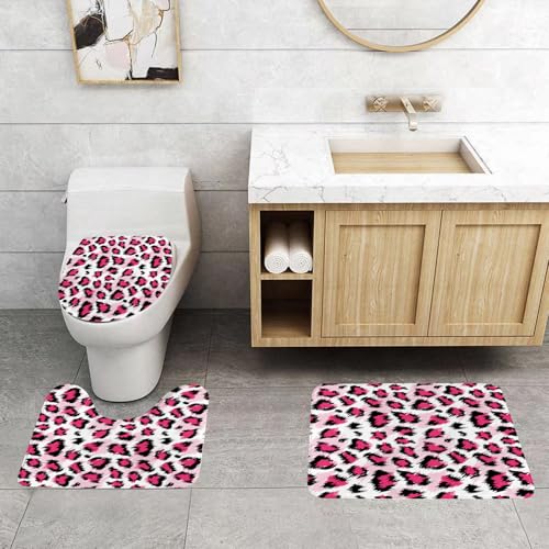 QRFASFZO 3 Stück Badematten und WC Vorleger Microfaser Weiches Badteppich badvorleger rutschfest Waschbar Badezimmerteppich Set,Pink – Basierend auf Leopardenmuster, rosa und schwarzer Leopard – Ins QRFASFZO 3 Stück Badematten und WC Vorleger Microfaser Weiches Badteppich badvorleger rutschfest Waschbar Badezimmerteppich Set,Pink – Basierend auf Leopardenmuster, rosa und schwarzer Leopard – Ins von QRFASFZO