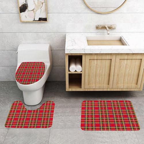 QRFASFZO 3 Stück Badematten und WC Vorleger Microfaser Weiches Badteppich badvorleger rutschfest Waschbar Badezimmerteppich Set,Plaid, Holzfällermode Buffalo Style Karomuster Retro St QRFASFZO 3 Stück Badematten und WC Vorleger Microfaser Weiches Badteppich badvorleger rutschfest Waschbar Badezimmerteppich Set,Plaid, Holzfällermode Buffalo Style Karomuster Retro St von QRFASFZO