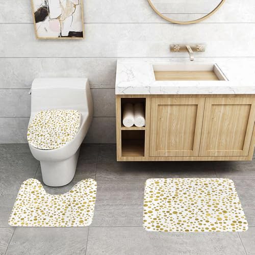 QRFASFZO 3 Stück Badematten und WC Vorleger Microfaser Weiches Badteppich badvorleger rutschfest Waschbar Badezimmerteppich Set,Polka Dots, Illustration eines goldenen Polka Dots-Vintage-Stil-Art-De von QRFASFZO