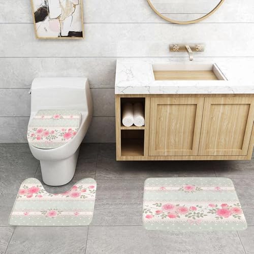 QRFASFZO 3 Stück Badematten und WC Vorleger Microfaser Weiches Badteppich badvorleger rutschfest Waschbar Badezimmerteppich Set,Punktmuster mit Spitzenschleifen und rosa Rosen. Shabby-Chic-Stil. QRFASFZO 3 Stück Badematten und WC Vorleger Microfaser Weiches Badteppich badvorleger rutschfest Waschbar Badezimmerteppich Set,Punktmuster mit Spitzenschleifen und rosa Rosen. Shabby-Chic-Stil. von QRFASFZO