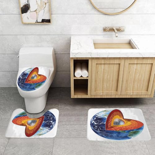 QRFASFZO 3 Stück Badematten und WC Vorleger Microfaser Weiches Badteppich badvorleger rutschfest Waschbar Badezimmerteppich Set,Querschnittsansicht der Erde, die die äußere Hülle, den Mantel, den äu von QRFASFZO