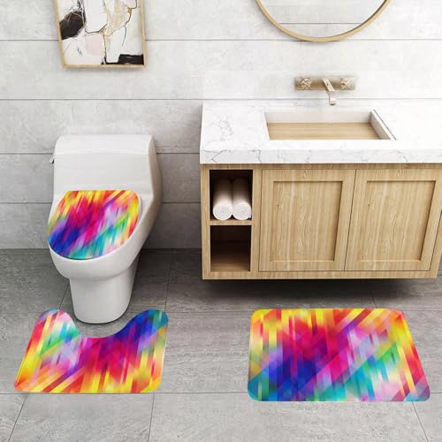 QRFASFZO 3 Stück Badematten und WC Vorleger Microfaser Weiches Badteppich badvorleger rutschfest Waschbar Badezimmerteppich Set,Regenbogen, vertikale Diagonale und Querlinien im geometrischen Muster QRFASFZO 3 Stück Badematten und WC Vorleger Microfaser Weiches Badteppich badvorleger rutschfest Waschbar Badezimmerteppich Set,Regenbogen, vertikale Diagonale und Querlinien im geometrischen Muster von QRFASFZO
