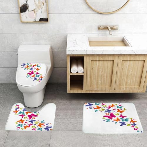 QRFASFZO 3 Stück Badematten und WC Vorleger Microfaser Weiches Badteppich badvorleger rutschfest Waschbar Badezimmerteppich Set,Regenbogen, von der Natur inspirierte Schmetterlinge in verschiedenen QRFASFZO 3 Stück Badematten und WC Vorleger Microfaser Weiches Badteppich badvorleger rutschfest Waschbar Badezimmerteppich Set,Regenbogen, von der Natur inspirierte Schmetterlinge in verschiedenen von QRFASFZO