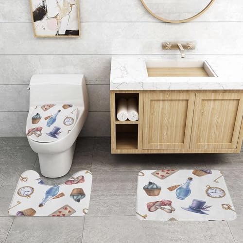QRFASFZO 3 Stück Badematten und WC Vorleger Microfaser Weiches Badteppich badvorleger rutschfest Waschbar Badezimmerteppich Set,Reihe von entzückenden Aquarellen, gemalte Elemente aus im Wunderland QRFASFZO 3 Stück Badematten und WC Vorleger Microfaser Weiches Badteppich badvorleger rutschfest Waschbar Badezimmerteppich Set,Reihe von entzückenden Aquarellen, gemalte Elemente aus im Wunderland von QRFASFZO