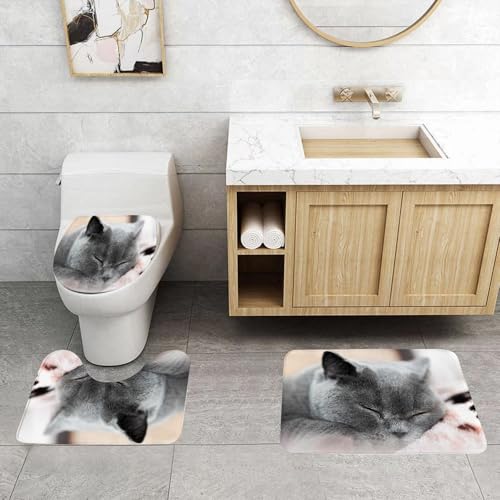 QRFASFZO 3 Stück Badematten und WC Vorleger Microfaser Weiches Badteppich badvorleger rutschfest Waschbar Badezimmerteppich Set,Reinrassige Britisch Kurzhaarkatze schläft auf dem Bett QRFASFZO 3 Stück Badematten und WC Vorleger Microfaser Weiches Badteppich badvorleger rutschfest Waschbar Badezimmerteppich Set,Reinrassige Britisch Kurzhaarkatze schläft auf dem Bett von QRFASFZO