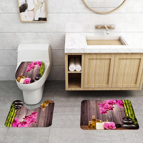 QRFASFZO 3 Stück Badematten und WC Vorleger Microfaser Weiches Badteppich badvorleger rutschfest Waschbar Badezimmerteppich Set,Relax-Spa mit Steinen, Orchideen, Kerzen und Öl, ruhiges Spa – schwarz QRFASFZO 3 Stück Badematten und WC Vorleger Microfaser Weiches Badteppich badvorleger rutschfest Waschbar Badezimmerteppich Set,Relax-Spa mit Steinen, Orchideen, Kerzen und Öl, ruhiges Spa – schwarz von QRFASFZO