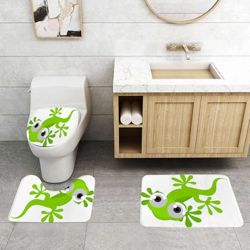 QRFASFZO 3 Stück Badematten und WC Vorleger Microfaser Weiches Badteppich badvorleger rutschfest Waschbar Badezimmerteppich Set,Reptil, süße Eidechse, die Uns ansieht, Kreatur, Tier, Primitive Natur von QRFASFZO