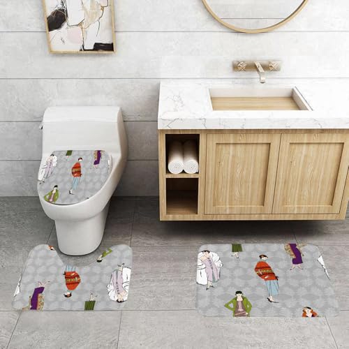 QRFASFZO 3 Stück Badematten und WC Vorleger Microfaser Weiches Badteppich badvorleger rutschfest Waschbar Badezimmerteppich Set,Retro, Flapper Girls 20er Jahre Stil Muster Retro Damenmode1 QRFASFZO 3 Stück Badematten und WC Vorleger Microfaser Weiches Badteppich badvorleger rutschfest Waschbar Badezimmerteppich Set,Retro, Flapper Girls 20er Jahre Stil Muster Retro Damenmode1 von QRFASFZO