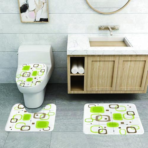 QRFASFZO 3 Stück Badematten und WC Vorleger Microfaser Weiches Badteppich badvorleger rutschfest Waschbar Badezimmerteppich Set,Retro-Quadrate in Limettengrün und Braun mit stilvollen Retro-Quadrate QRFASFZO 3 Stück Badematten und WC Vorleger Microfaser Weiches Badteppich badvorleger rutschfest Waschbar Badezimmerteppich Set,Retro-Quadrate in Limettengrün und Braun mit stilvollen Retro-Quadrate von QRFASFZO