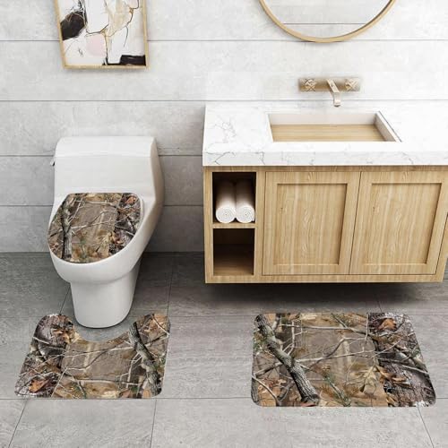 QRFASFZO 3 Stück Badematten und WC Vorleger Microfaser Weiches Badteppich badvorleger rutschfest Waschbar Badezimmerteppich Set,Retro alte Waldtarnkunst, braune Kiefer mit braunen und grünen Blätter QRFASFZO 3 Stück Badematten und WC Vorleger Microfaser Weiches Badteppich badvorleger rutschfest Waschbar Badezimmerteppich Set,Retro alte Waldtarnkunst, braune Kiefer mit braunen und grünen Blätter von QRFASFZO