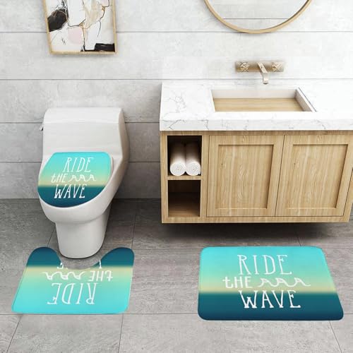 QRFASFZO 3 Stück Badematten und WC Vorleger Microfaser Weiches Badteppich badvorleger rutschfest Waschbar Badezimmerteppich Set,Ride The Wave, Ride The Wave-Zitat mit Ocean Horizon-Hintergrundgrafik QRFASFZO 3 Stück Badematten und WC Vorleger Microfaser Weiches Badteppich badvorleger rutschfest Waschbar Badezimmerteppich Set,Ride The Wave, Ride The Wave-Zitat mit Ocean Horizon-Hintergrundgrafik von QRFASFZO