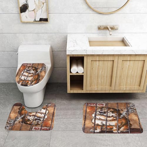 QRFASFZO 3 Stück Badematten und WC Vorleger Microfaser Weiches Badteppich badvorleger rutschfest Waschbar Badezimmerteppich Set,Riesiger englischer Bulldoggen-Zigarrenrauchkäfig, QRFASFZO 3 Stück Badematten und WC Vorleger Microfaser Weiches Badteppich badvorleger rutschfest Waschbar Badezimmerteppich Set,Riesiger englischer Bulldoggen-Zigarrenrauchkäfig, von QRFASFZO