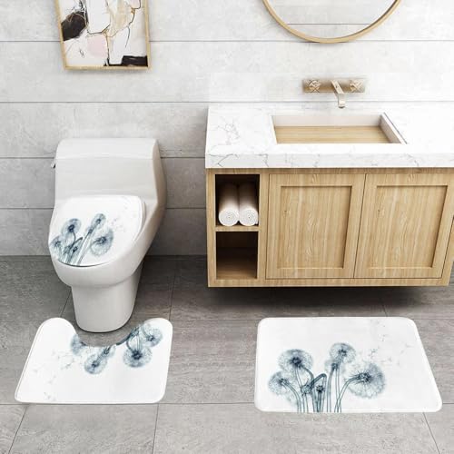 QRFASFZO 3 Stück Badematten und WC Vorleger Microfaser Weiches Badteppich badvorleger rutschfest Waschbar Badezimmerteppich Set,Röntgenblume, ungewöhnliches Bild von Löwenzahn auf einfachem Hintergr von QRFASFZO